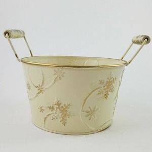 Wooden Handled Metal Bucket Pail Christmas Holiday Snowflakes